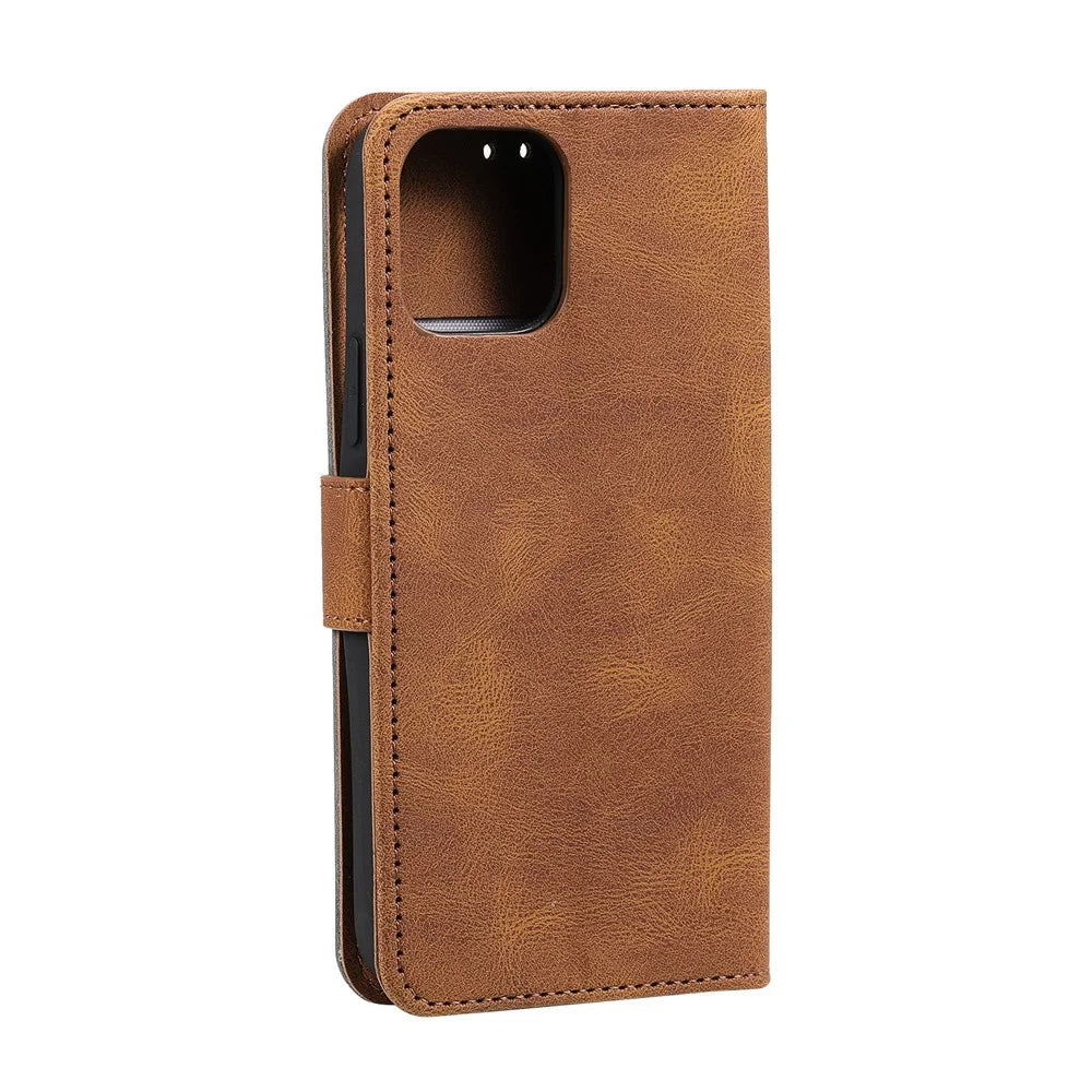 PU Leather Wallet Phone Case Rivet Decor Cover Stand Case Cover for 	iPhone 13 Pro Max 6.7 inch - Brown - 4
