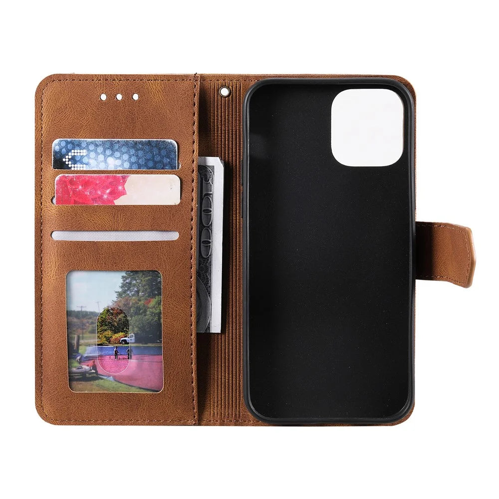 PU Leather Wallet Phone Case Rivet Decor Cover Stand Case Cover for 	iPhone 13 Pro Max 6.7 inch - Brown - 5