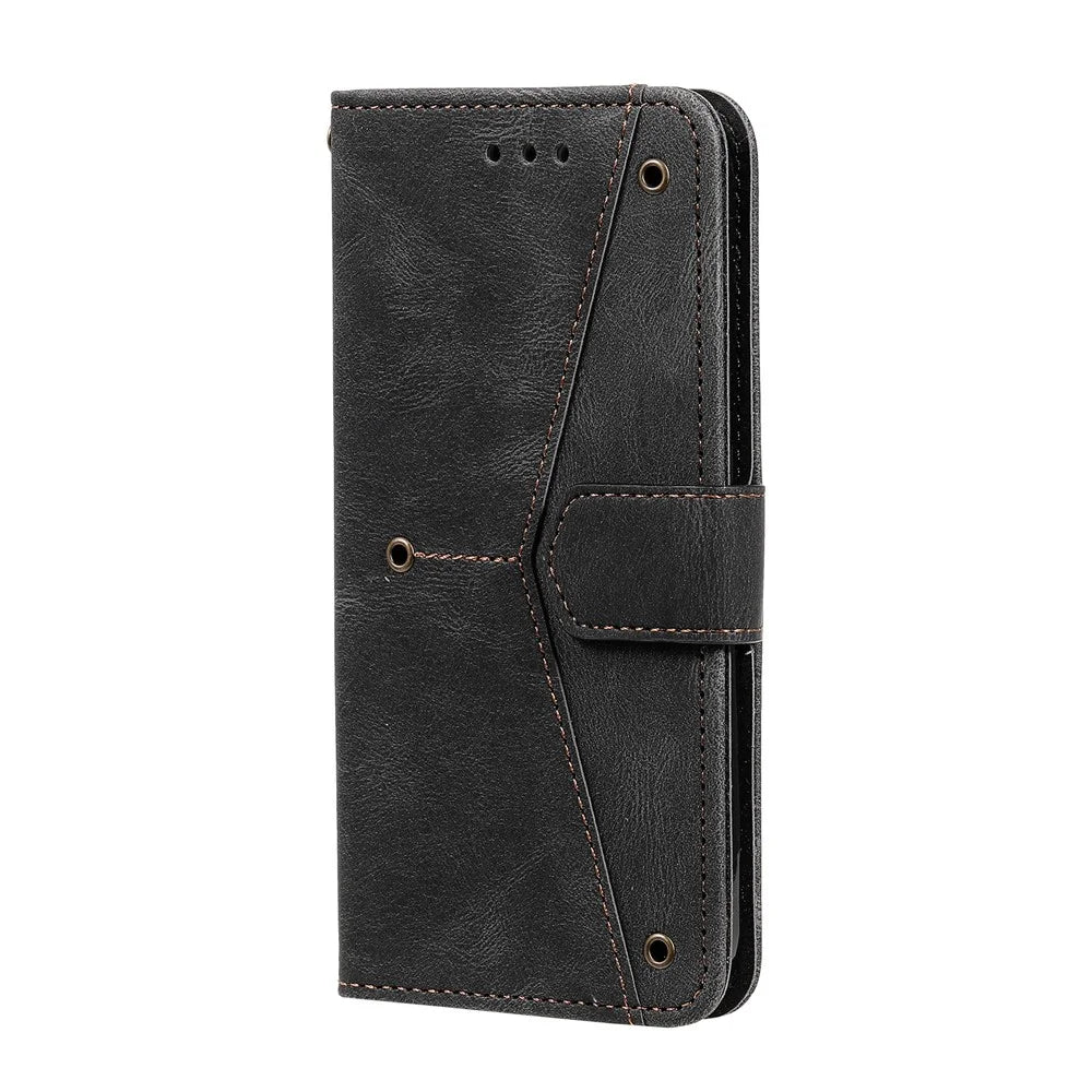 PU Leather Wallet Phone Case Rivet Decor Cover Stand Case Cover for iPhone 13 6.1 inch - Black - 3
