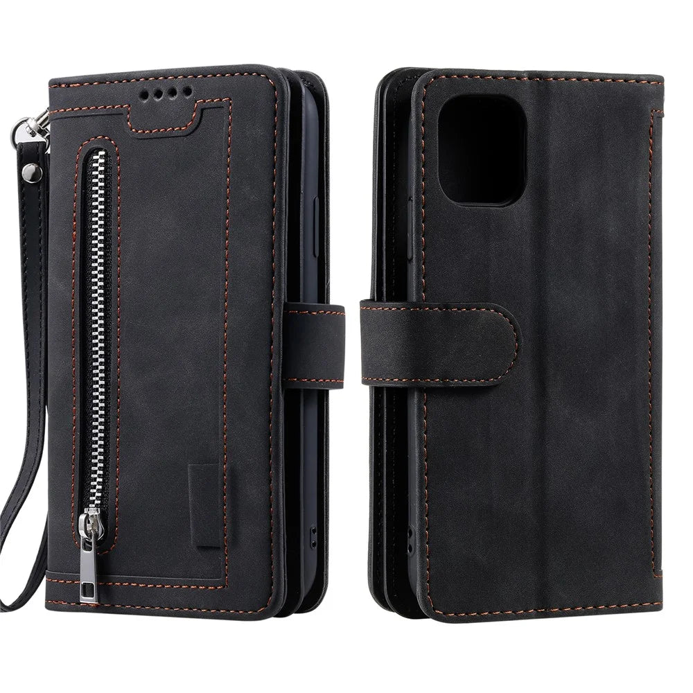 9 Card Slots Wallet Design Full Protection Phone Stand Case Cover for iPhone 13 Pro Max 6.7 inch - Black - 1