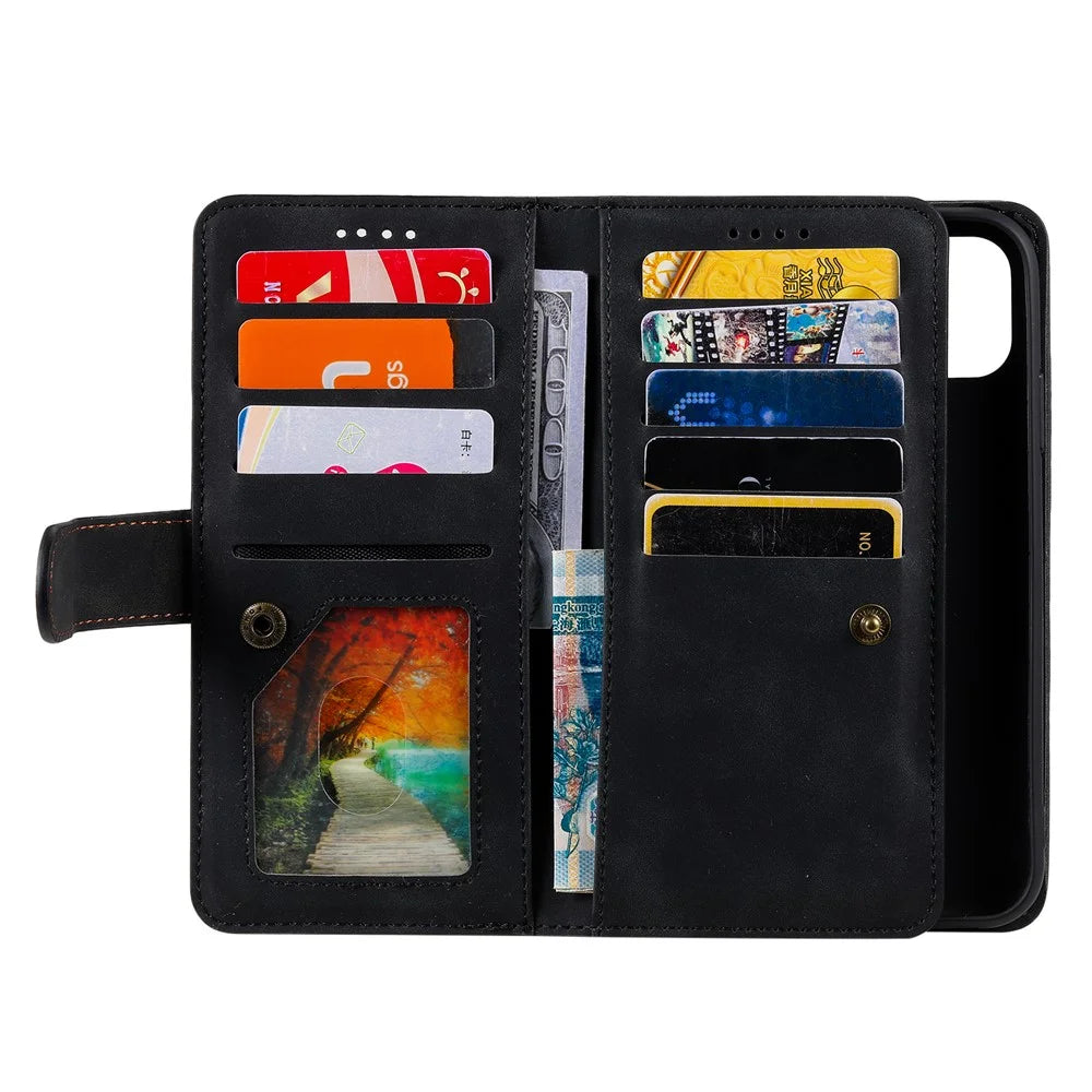 9 Card Slots Wallet Design Full Protection Phone Stand Case Cover for iPhone 13 Pro Max 6.7 inch - Black - 4