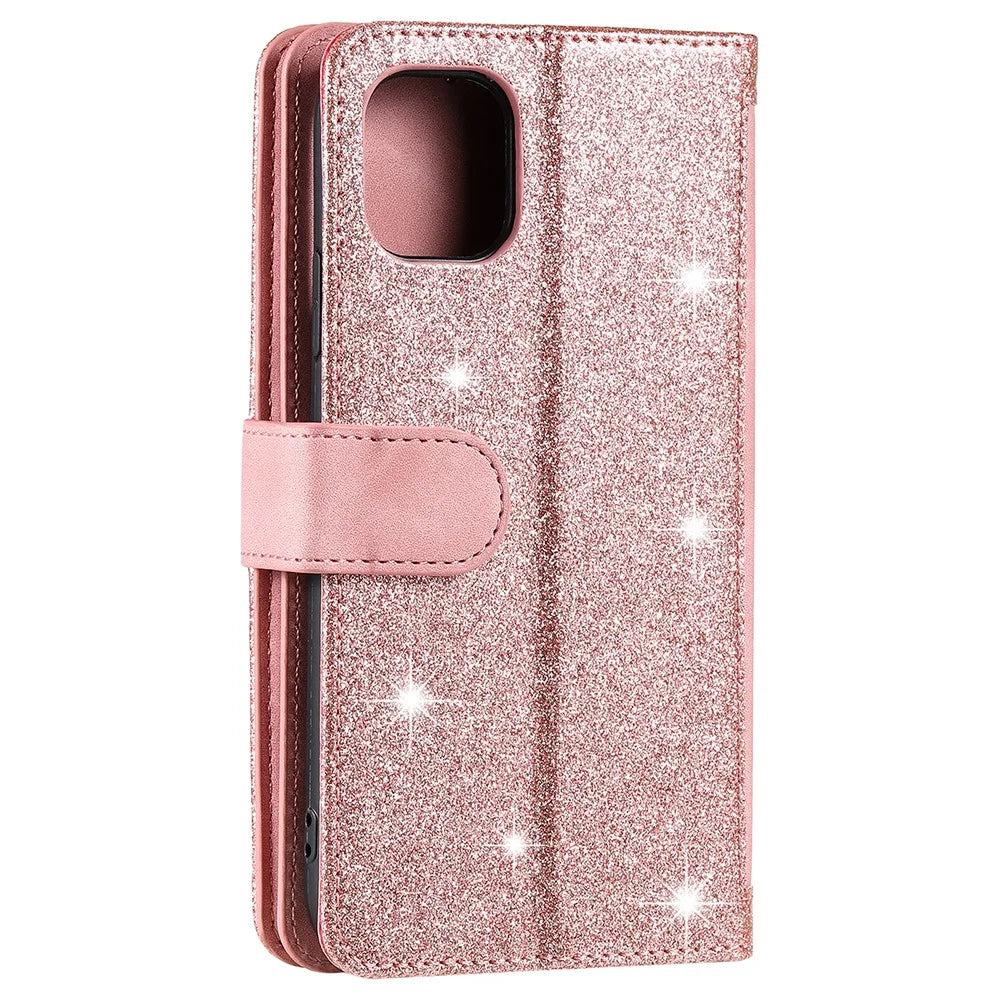 PU Leather Wallet Stand Phone Cover Shell with 9 Card Slots for iPhone 13 6.1 inch - Pink - 3