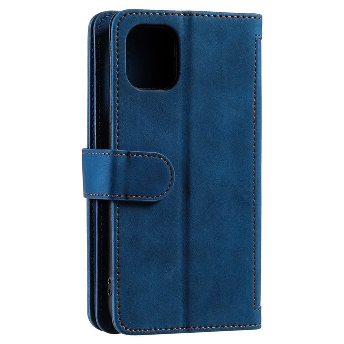 9 Card Slots Design Leather Wallet Stand Phone Case Shell with Wrist Strap for iPhone 13 mini 5.4 inch - Blue - 3
