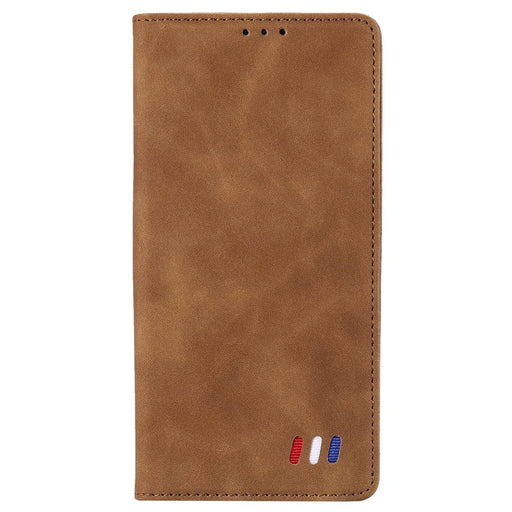 001 Series Auto-absorbed Skin-touch Feeling Leather Full-Protection Wallet Phone Case for iPhone 13 mini 5.4 inch - Brown - 2