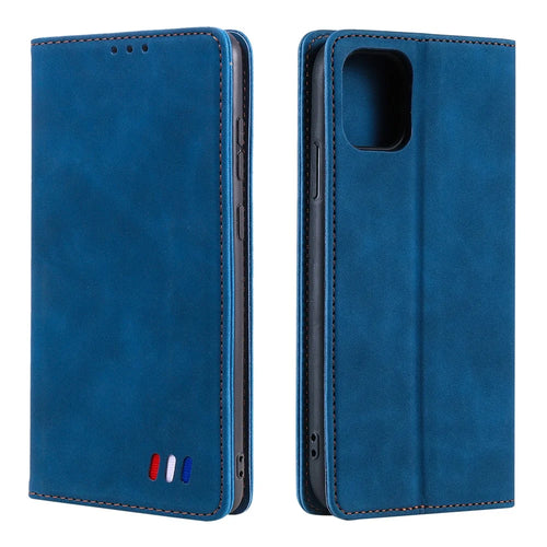 001 Series Auto-absorbed Skin-touch Feeling Leather Well-protected Wallet Phone Case for iPhone 13 6.1 inch - Blue - 1