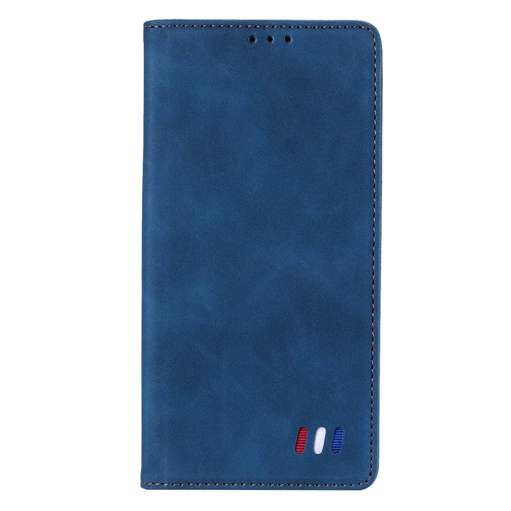 001 Series Auto-absorbed Skin-touch Feeling Leather Well-protected Wallet Phone Case for iPhone 13 6.1 inch - Blue - 2