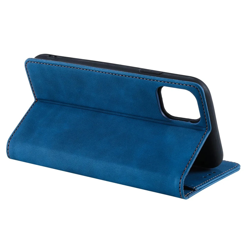 001 Series Auto-absorbed Skin-touch Feeling Leather Well-protected Wallet Phone Case for iPhone 13 6.1 inch - Blue - 5