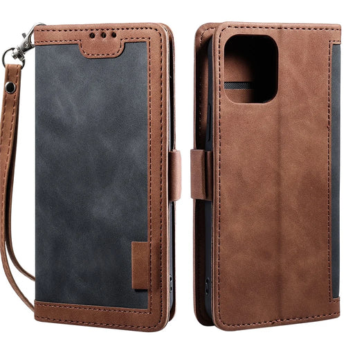 Retro Style Full Protection Splicing Leather Phone Case with Card Slots and Photo Slot for iPhone 13 6.1 inch - Grey - 1