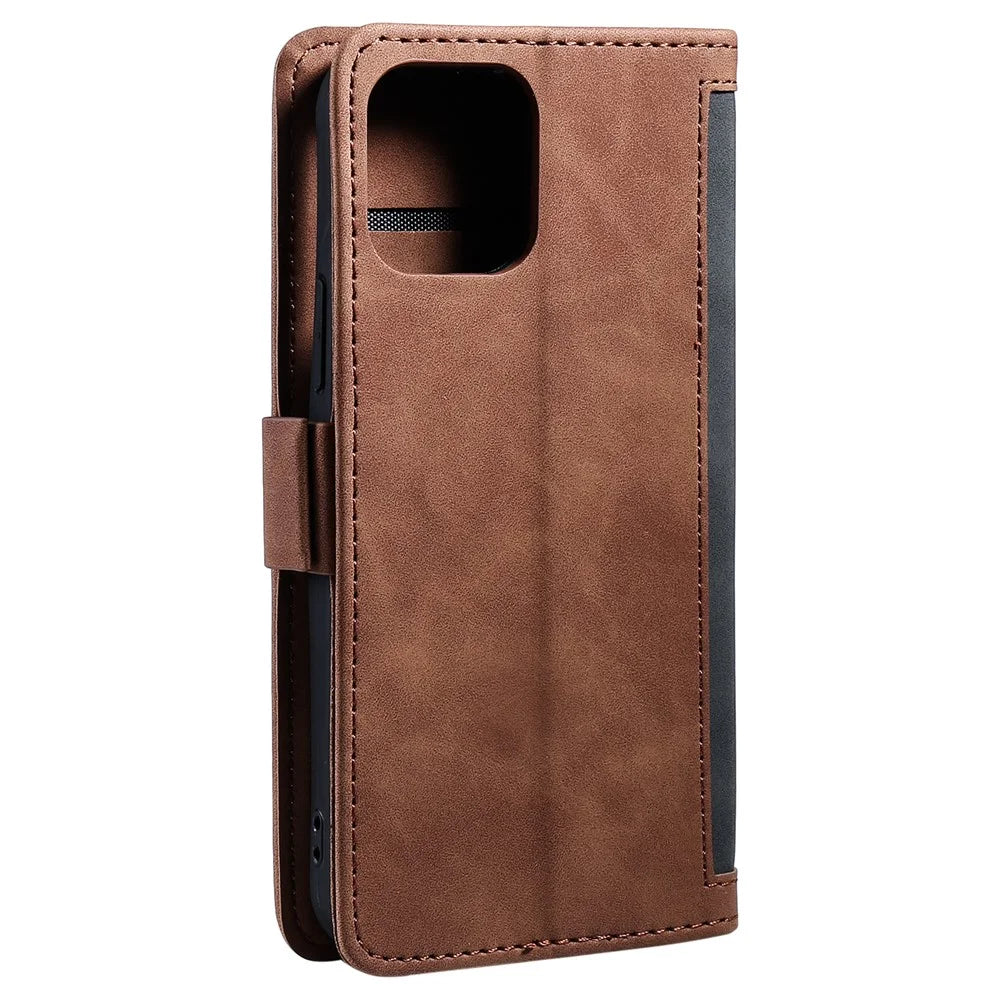 Retro Style Full Protection Splicing Leather Phone Case with Card Slots and Photo Slot for iPhone 13 6.1 inch - Grey - 4