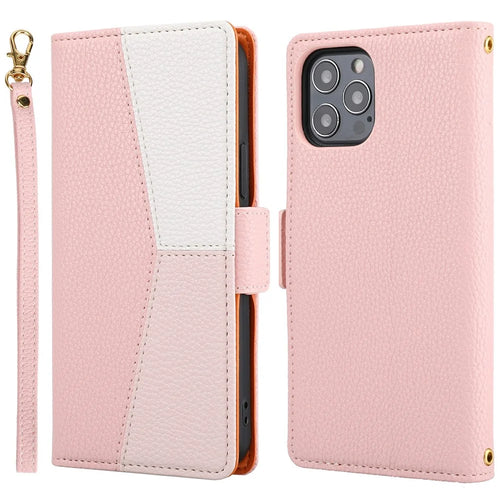 Scratch-resistant Litchi Texture Wallet Design Assorted Color Style Leather Phone Case for iPhone 13 Pro 6.1 inch - Pink - 1