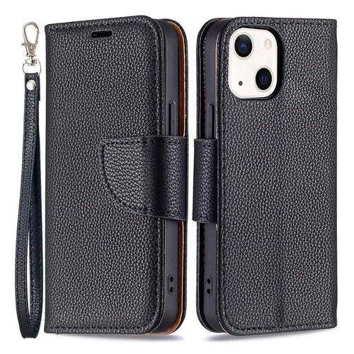 Full Protection PU Leather Cover Litchi Texture Phone Case with Wallet Stand Design for iPhone 13 mini 5.4 inch - Black - 1
