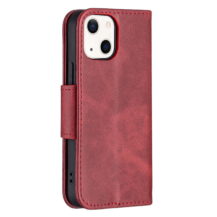 Solid Color Leather Wallet Case Phone Shell with Strap for iPhone 13 mini 5.4 inch - Red - 3