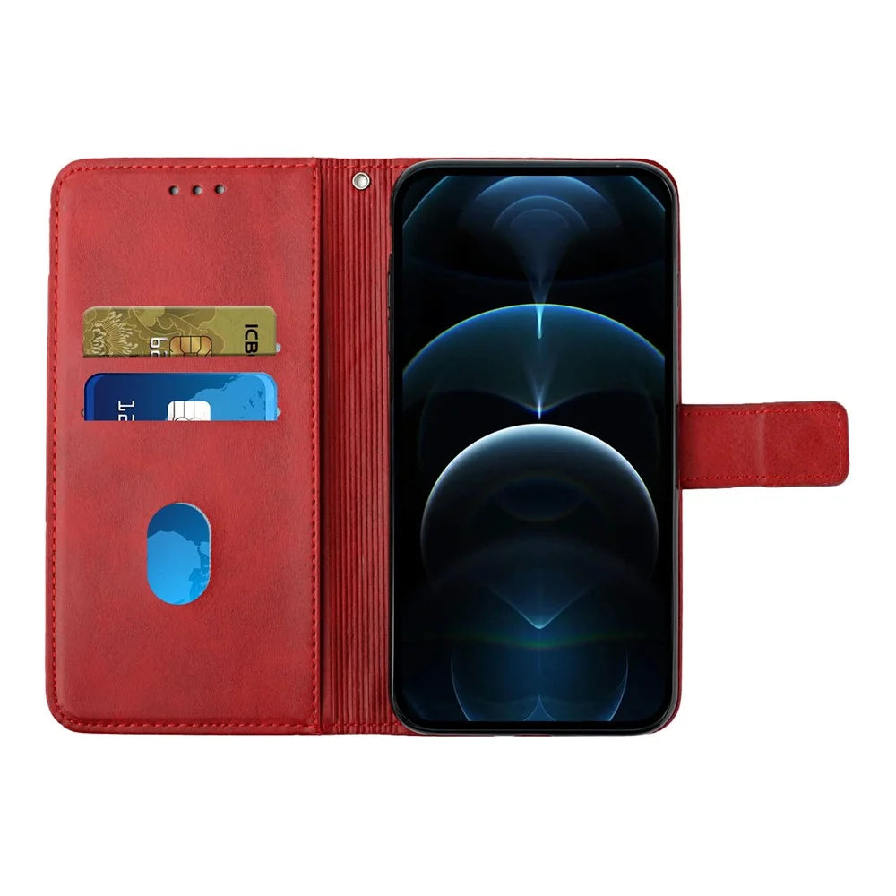 All-round Protection Solid Color Wallet PU Leather Phone Cover with Stand and Magnetic Clasp for Apple iPhone 13 6.1 inch - Red - 5