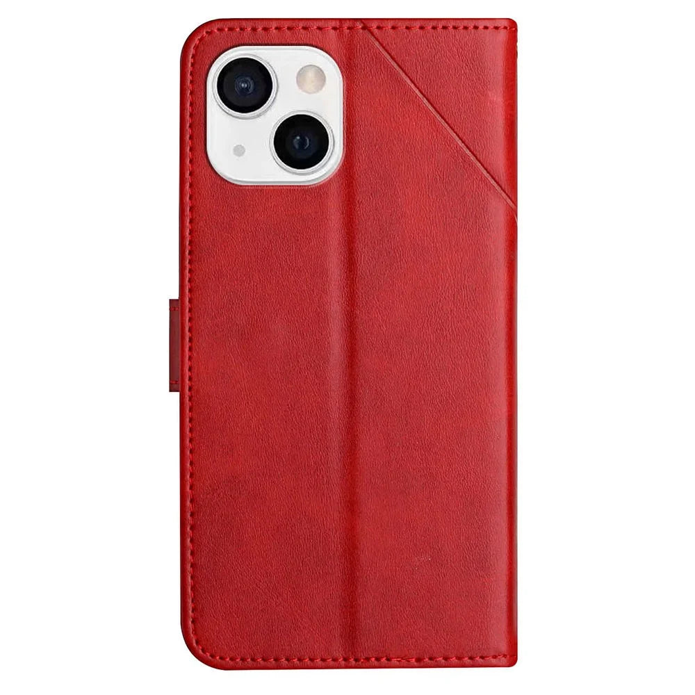All-round Protection Solid Color Wallet PU Leather Phone Cover with Stand and Magnetic Clasp for Apple iPhone 13 6.1 inch - Red - 7