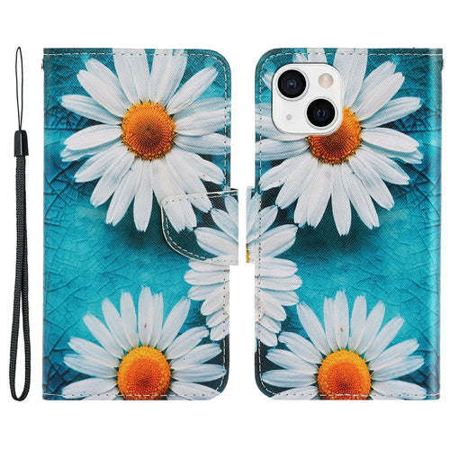 Pattern Printing Leather Wallet Stand Folio Flip Phone Shell Case for iPhone 13 6.1 inch - Chrysanthemum - 1
