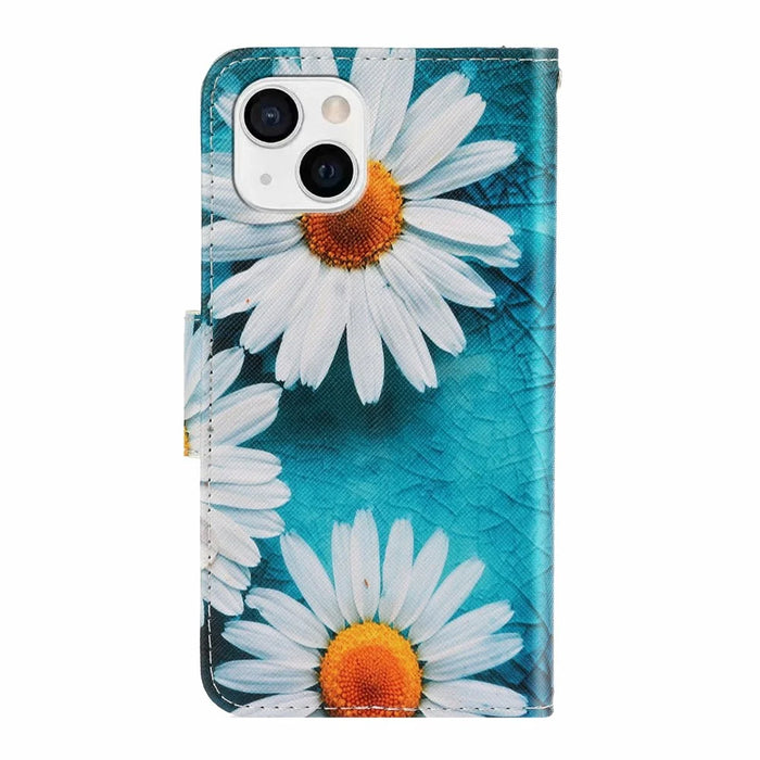 Pattern Printing Leather Wallet Stand Folio Flip Phone Shell Case for iPhone 13 6.1 inch - Chrysanthemum - 7