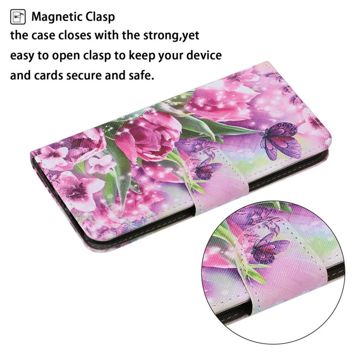 Full Protection Pattern-Printing Leather Case Phone Protective Cover Shell for iPhone 13 mini 5.4 inch - Tulip - 2