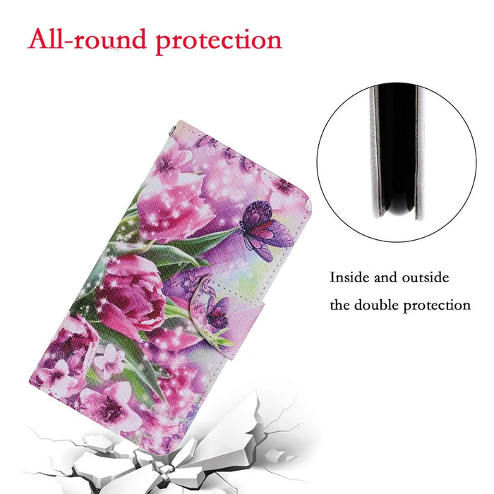 Full Protection Pattern-Printing Leather Case Phone Protective Cover Shell for iPhone 13 mini 5.4 inch - Tulip - 3