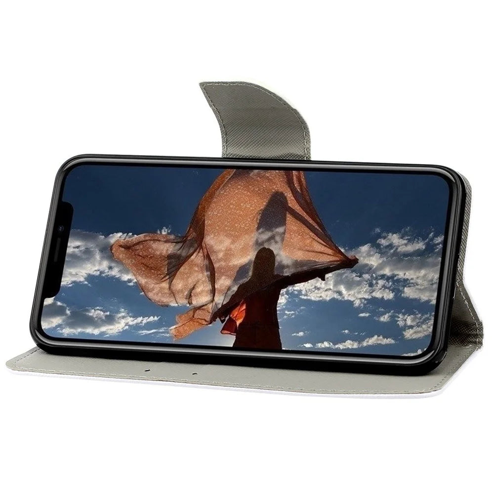 All-round Protective Pattern Printing Leather Phone Stand Shell with Strap for iPhone 13 6.1 inch - White Whale and Sea - 4
