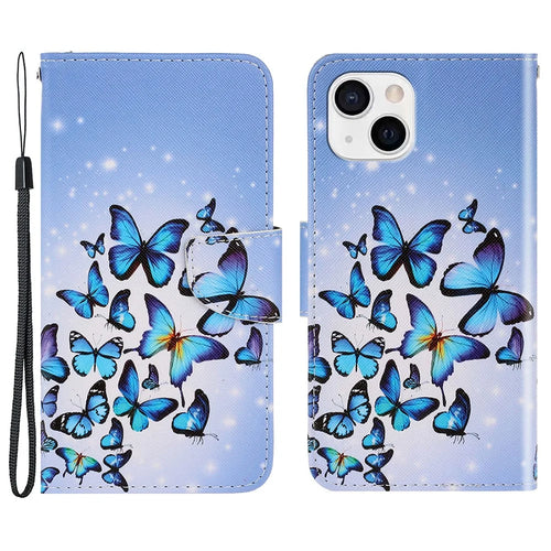 Magnetic Clasp Pattern-Printing Leather Case Phone Wallet Stand Cover for iPhone 13 mini 5.4 inch - Blue Butterfly - 1