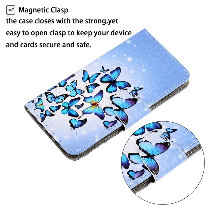 Magnetic Clasp Pattern-Printing Leather Case Phone Wallet Stand Cover for iPhone 13 mini 5.4 inch - Blue Butterfly - 2