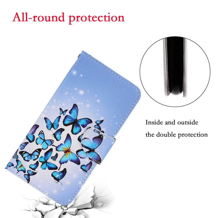 Magnetic Clasp Pattern-Printing Leather Case Phone Wallet Stand Cover for iPhone 13 mini 5.4 inch - Blue Butterfly - 3