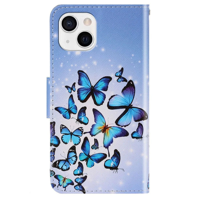 Magnetic Clasp Pattern-Printing Leather Case Phone Wallet Stand Cover for iPhone 13 mini 5.4 inch - Blue Butterfly - 7