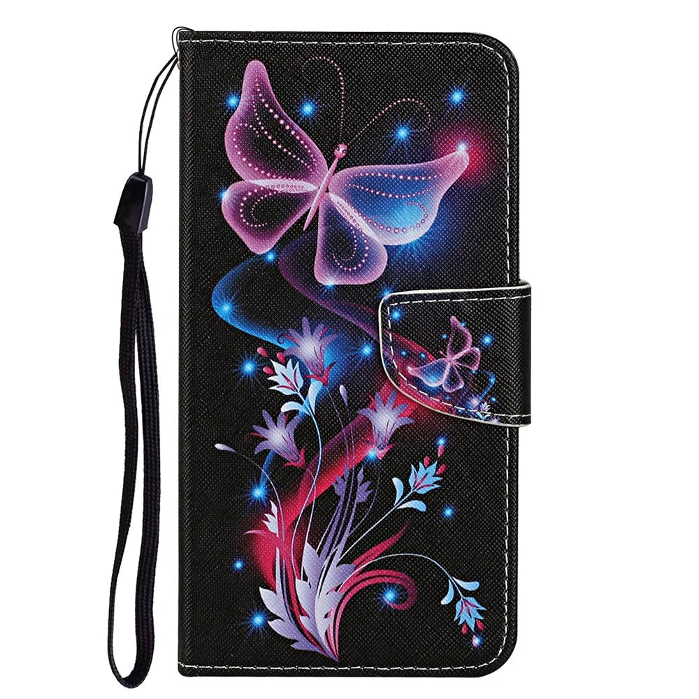 Pattern Printing Wallet Stand Design PU Leather Phone Case Shell with Wrist Strap for iPhone 13 6.1 inch - Butterfly - 6