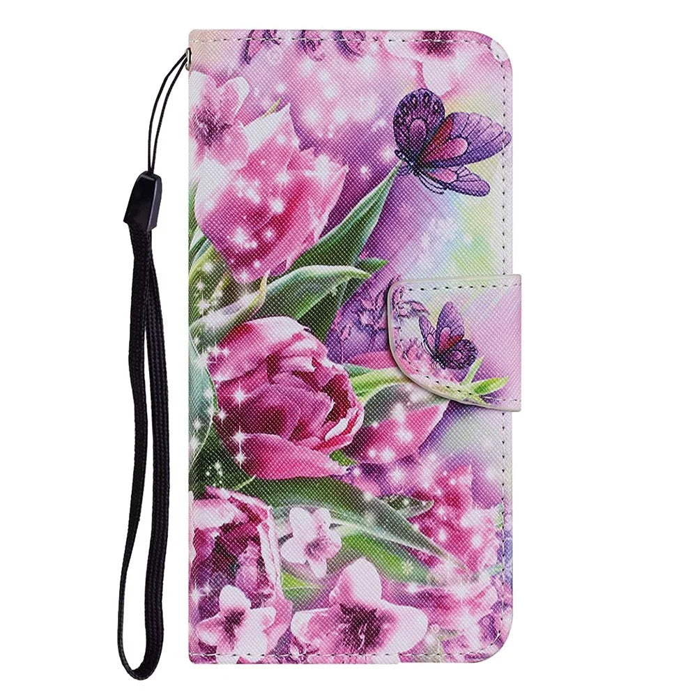 Pattern Printing PU Leather Wallet Phone Case Cover with Stand for iPhone 13 6.1 inch - Flower and Butterfly - 6