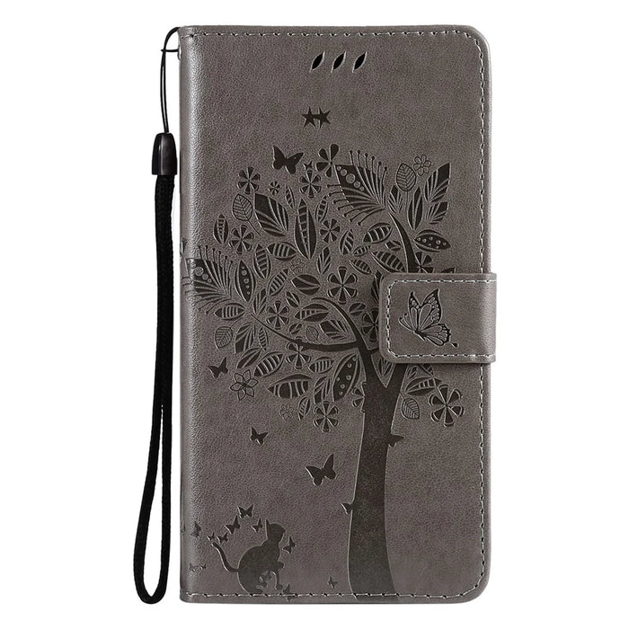 For iPhone 13 Phone Case with Stand Cat Tree Pattern Leather Wallet Mobile Cover - Grey - 2