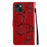 For iPhone 13 mini Wallet Case Floral Butterfly Imprinted Leather Phone Cover Stand - Red - 3