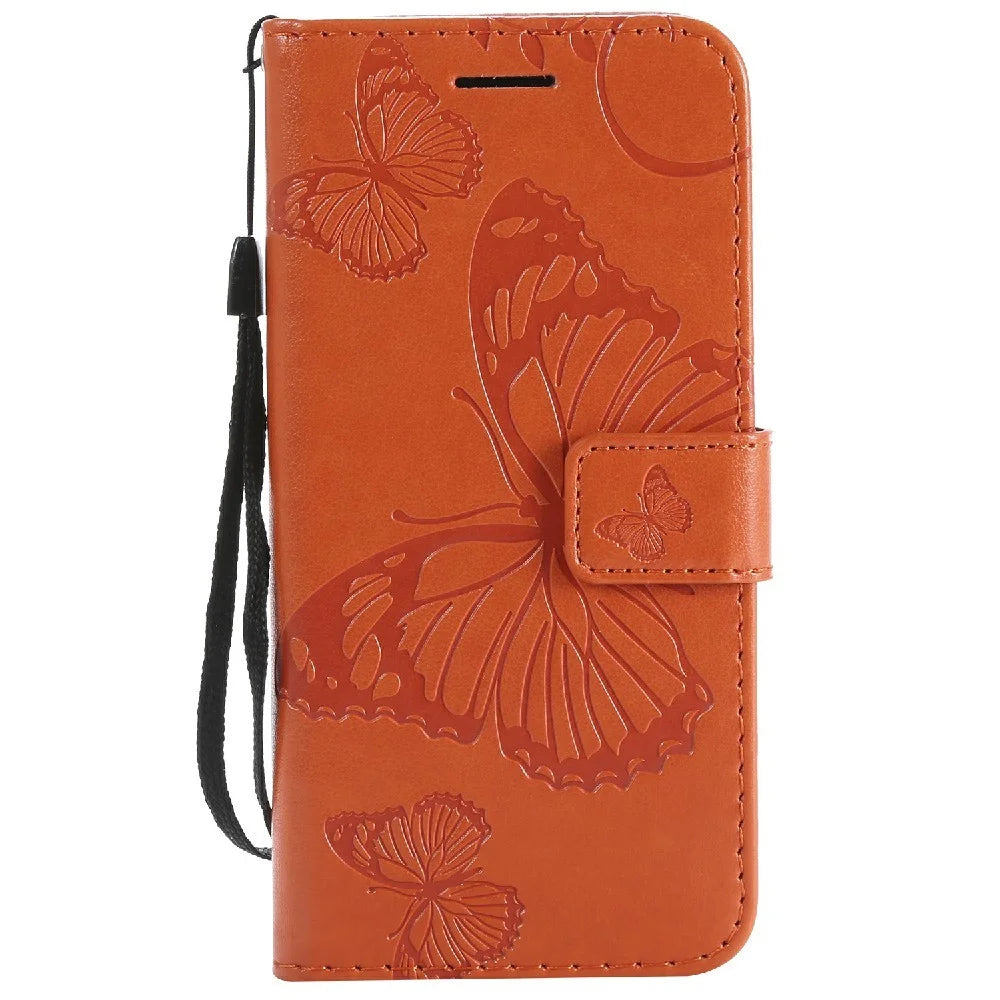 For iPhone SE (2022) / SE (2020) / 8 / 7 Wallet Case Floral Butterfly Imprinted Leather Phone Cover Stand - Orange - 2