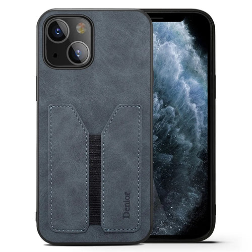 Premium PU Leather TPU Bumper PC Protection Case with Elastic Card Slot for iPhone 13 mini 5.4 inch - Dark Grey - 1