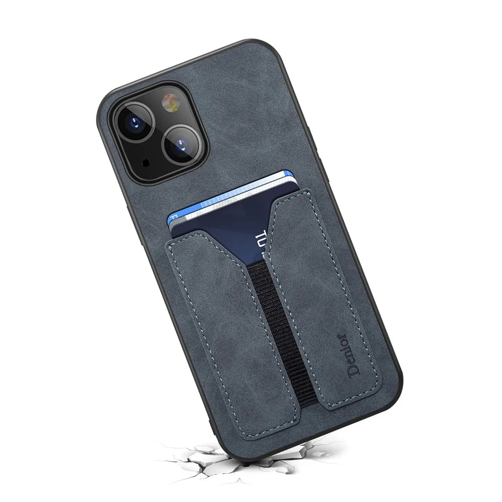 Premium PU Leather TPU Bumper PC Protection Case with Elastic Card Slot for iPhone 13 mini 5.4 inch - Dark Grey - 3