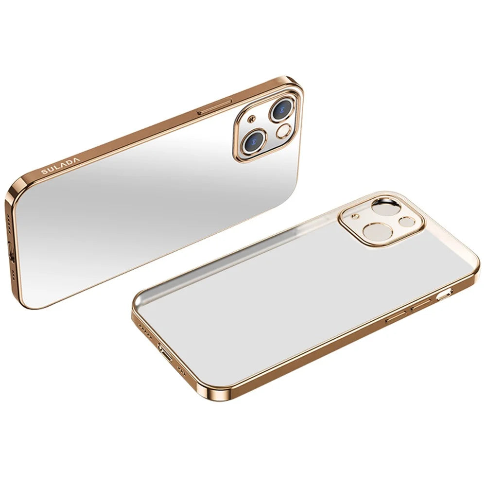 SULADA Natural Color Series Drop-proof Electroplating TPU Case Back Cover Shell for iPhone 13 6.1 inch - Gold - 1