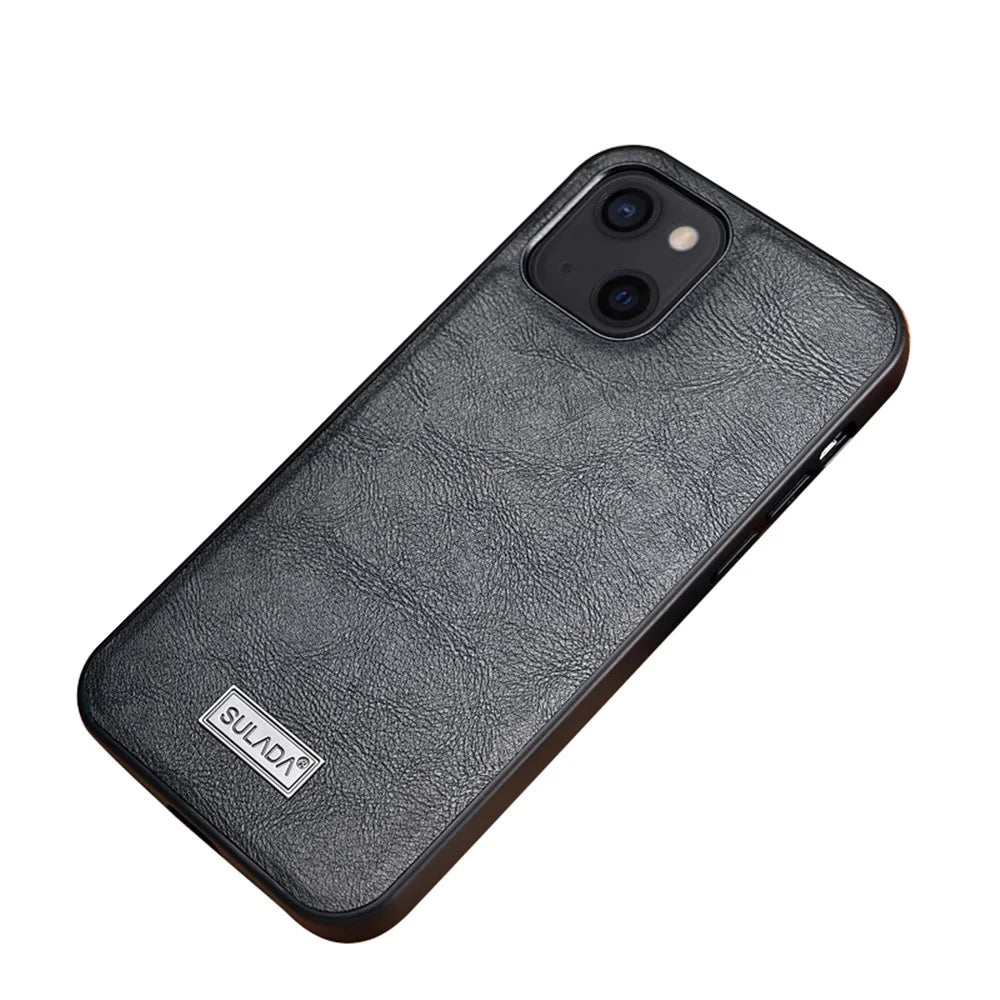 SULADA Well-Protected PU Leather Coated Hybrid Phone Case Protector for iPhone 13 6.1 inch - Black - 1