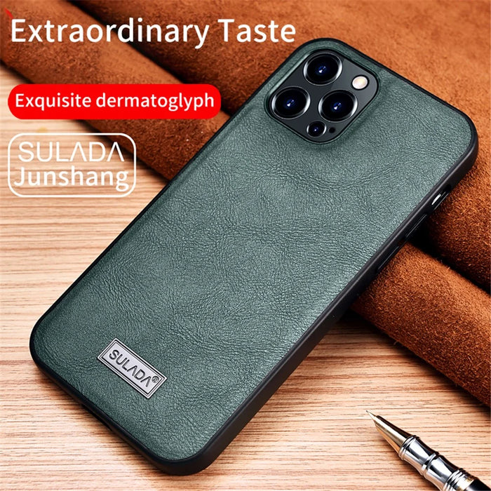 SULADA Well-Protected PU Leather Coated Hybrid Phone Case Protector for iPhone 13 6.1 inch - Black - 2