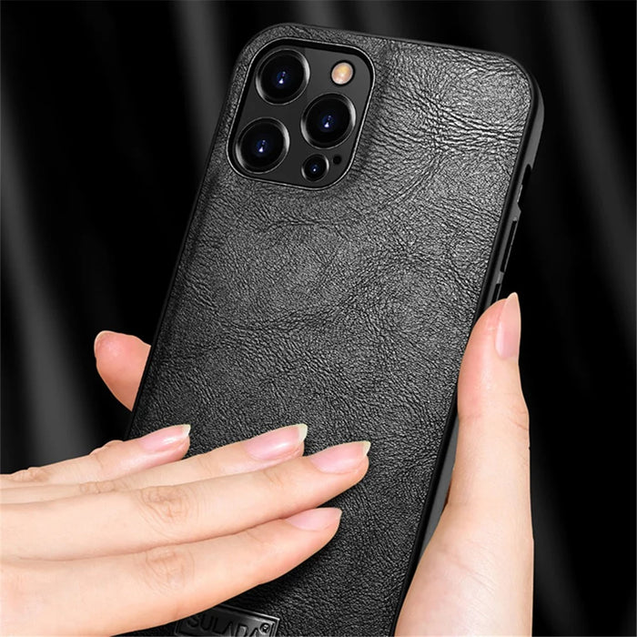 SULADA Well-Protected PU Leather Coated Hybrid Phone Case Protector for iPhone 13 6.1 inch - Black - 4