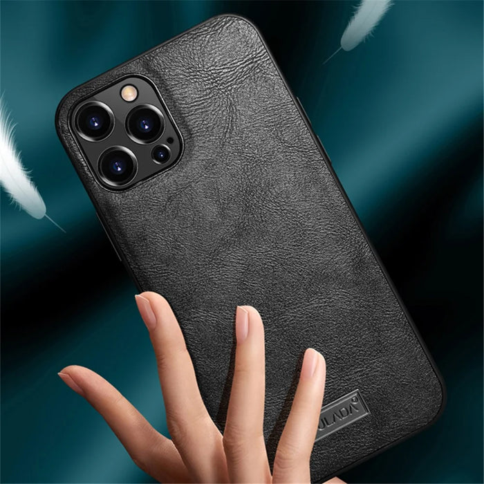 SULADA Well-Protected PU Leather Coated Hybrid Phone Case Protector for iPhone 13 6.1 inch - Black - 6