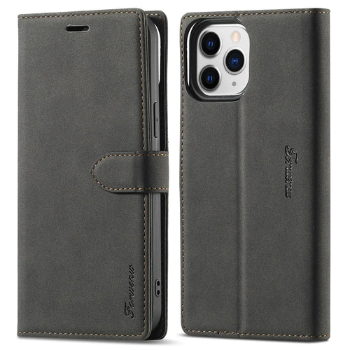 FORWENW F1 Series Leather Mobile Phone Cover Case Shell with Wallet Stand for iPhone 13 Pro Max 6.7 inch - Black - 1