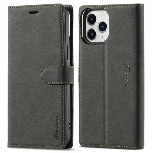 FORWENW F1 Series Leather Mobile Phone Cover Case Shell with Wallet Stand for iPhone 13 Pro Max 6.7 inch - Black - 1
