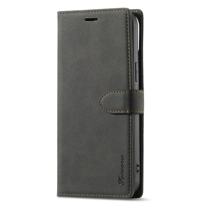 FORWENW F1 Series Leather Mobile Phone Cover Case Shell with Wallet Stand for iPhone 13 Pro Max 6.7 inch - Black - 2