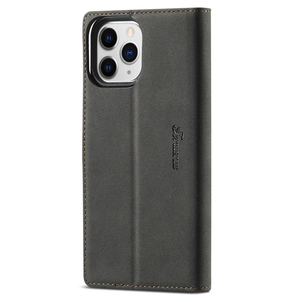 FORWENW F1 Series Leather Mobile Phone Cover Case Shell with Wallet Stand for iPhone 13 Pro Max 6.7 inch - Black - 3