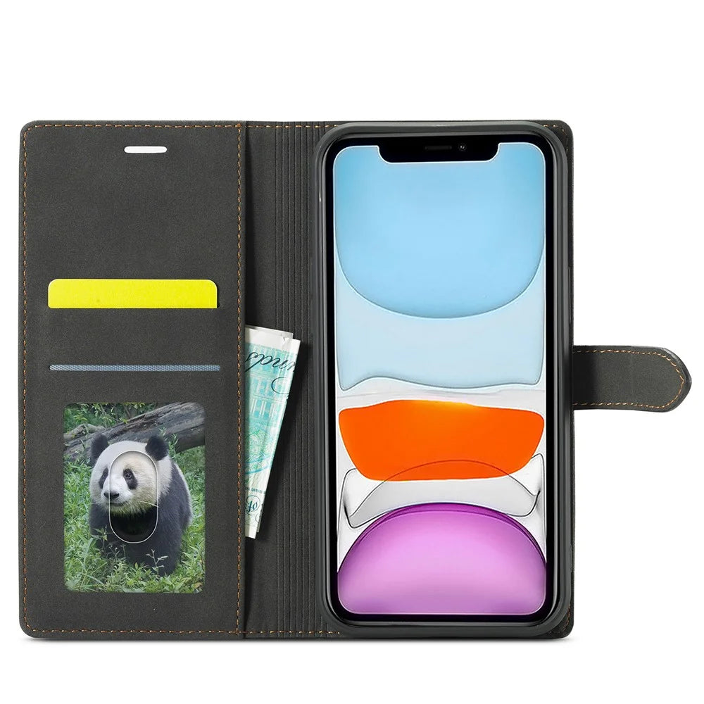 FORWENW F1 Series Leather Mobile Phone Cover Case Shell with Wallet Stand for iPhone 13 Pro Max 6.7 inch - Black - 5