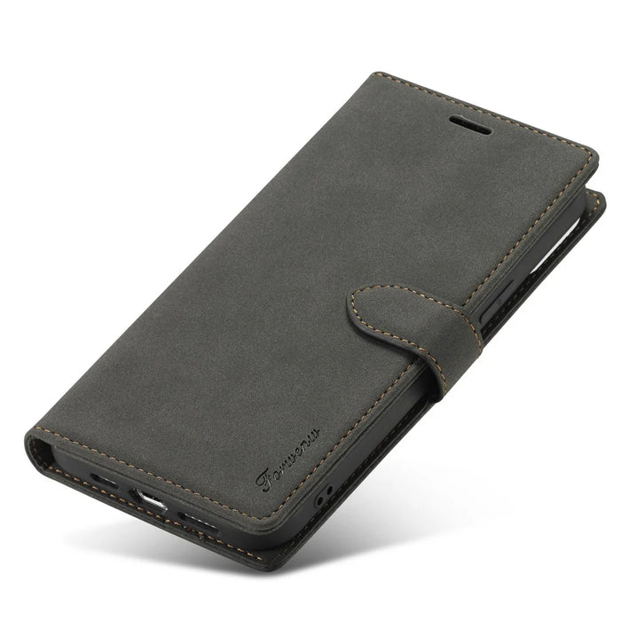 FORWENW F1 Series Leather Mobile Phone Cover Case Shell with Wallet Stand for iPhone 13 Pro Max 6.7 inch - Black - 7