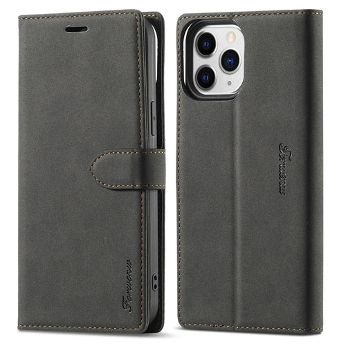 FORWENW F1 Series Fashion Style Drop-Resistant Skin Feeling Leather Case for iPhone 13 Pro 6.1 inch - Black - 1