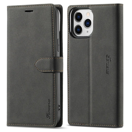 FORWENW F1 Series Fashion Style Drop-Resistant Skin Feeling Leather Case for iPhone 13 Pro 6.1 inch - Black - 1
