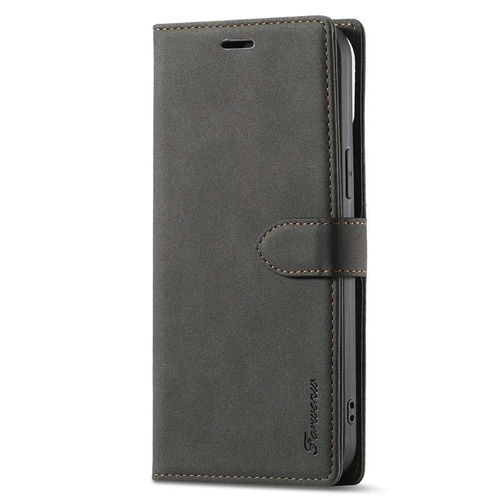 FORWENW F1 Series Fashion Style Drop-Resistant Skin Feeling Leather Case for iPhone 13 Pro 6.1 inch - Black - 2
