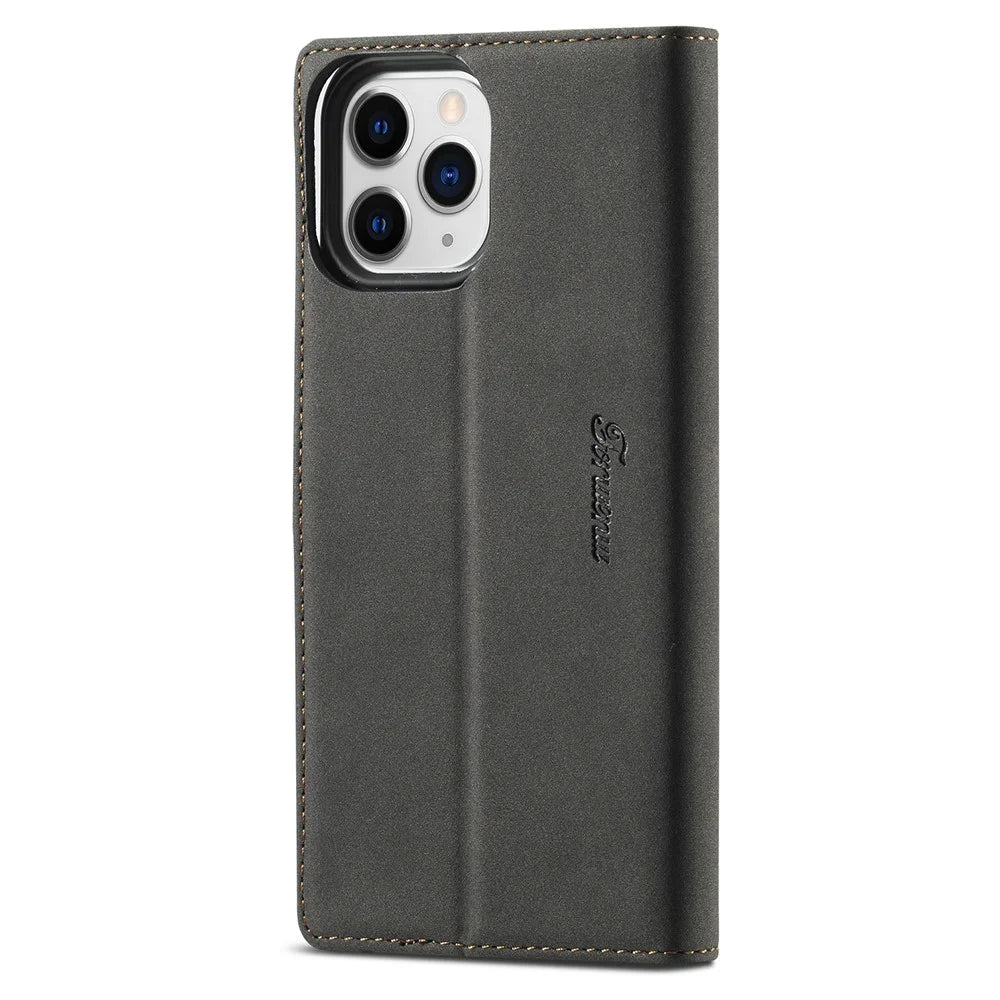 FORWENW F1 Series Fashion Style Drop-Resistant Skin Feeling Leather Case for iPhone 13 Pro 6.1 inch - Black - 3