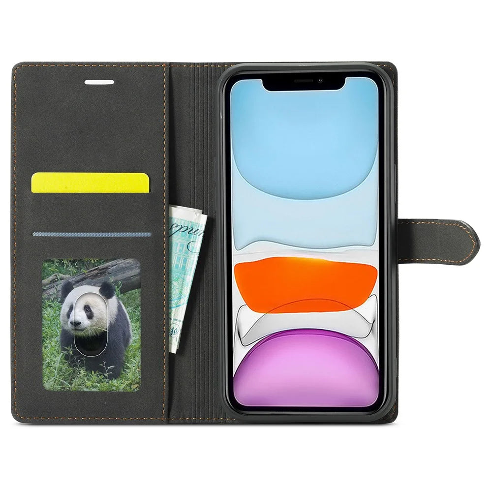 FORWENW F1 Series Fashion Style Drop-Resistant Skin Feeling Leather Case for iPhone 13 Pro 6.1 inch - Black - 5
